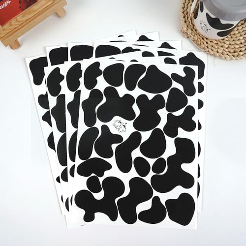 260 Pcs Self-Adhesive Black Cow Print Wall Stickers - 10 Sheets Removable Waterproof Vinyl Wall Decals for Kids Room, Nursery, Playroom, Home, Office, Studio Decor (Black)