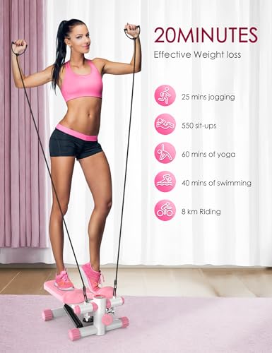 Mini Stepper with Resistance Bands - Adjustable Height, 330LBS Capacity - Pink