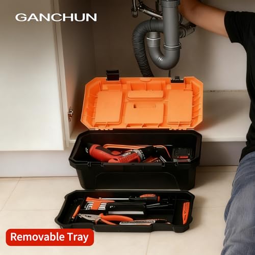 17-inch Tool Box with Removable Tray,Multipurpose Plastic Storage Box/Portable Tool Boxes/Art Craft Organizer, Three Small Parts Storage On The Lid