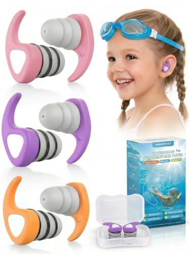 Kids Swimming Ear Plugs - 3 Pairs Waterproof Silicone - Pink, Purple, Orange