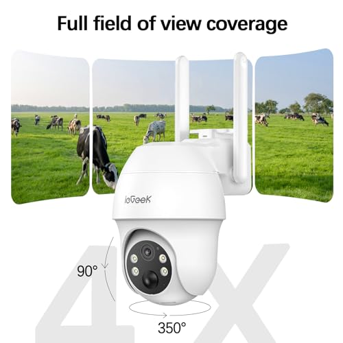 ieGeek 4G LTE Cellular Security Camera Wireless Outdoor, No WiFi Battery Powered Cameras with Solar Panel, 2K HD Color Night Vision, 2-Way Audio, 360¡Æ PTZ, PIR Motion Sensor(Subscription Required)