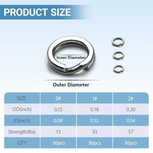 90pcs Heavy Duty Stainless Steel Fishing Split Rings - Size 1