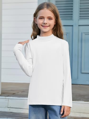 Girls Mock Neck Long Sleeve Active Layer Top - White, 7-8 Years