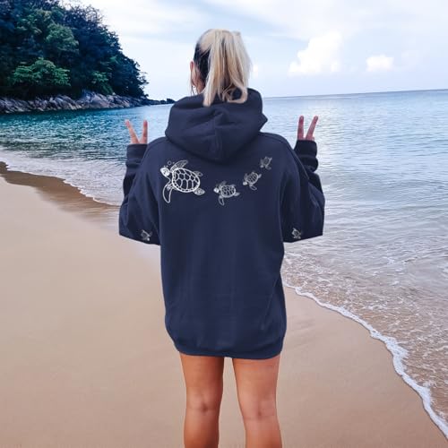 Lubpow Navy Blue Sea Turtle Oversized Hoodie for Women, Small