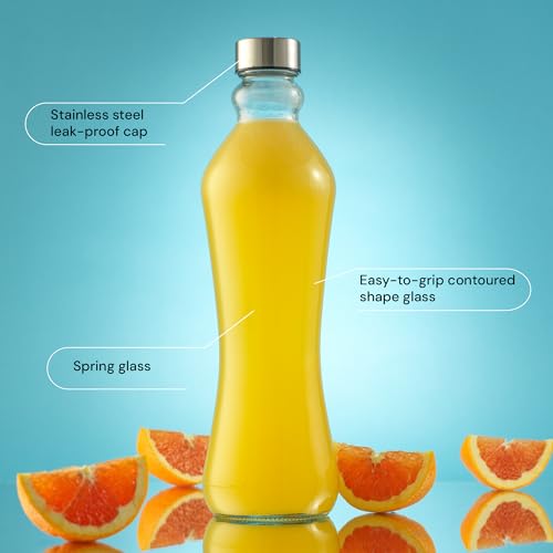 JoyJolt 32oz Glass Water Bottle Set – 2pk, Clear Glass with Stainless Lids, Leakproof