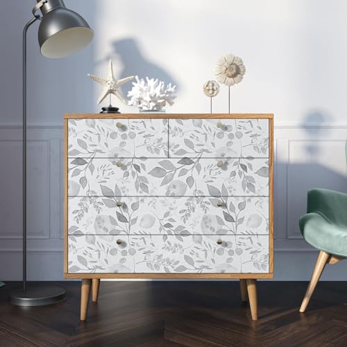 Gray Breezy Leaves Peel and Stick Wallpaper 17.7¡± x 118¡± Neutral Watercolor Floral Leaf Contact Paper Self-Adhesive Vinyl for Drawer Cabinets Furniture Accent Walls