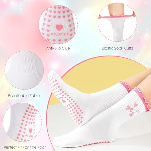 Cute Pilates Grip Socks for Women - 6 Pairs