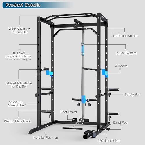 Multi-Functional Power Cage with Pulley System - Blue