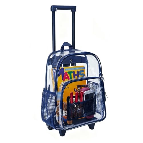 Clearworld Blue Heavy Duty Transparent Rolling Backpack with Wheels for Security & Travel