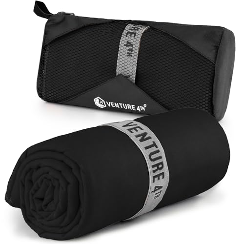 VENTURE 4TH Large Quick Dry Microfiber Towel for Camping & Gym - Black 60" x 31.5"