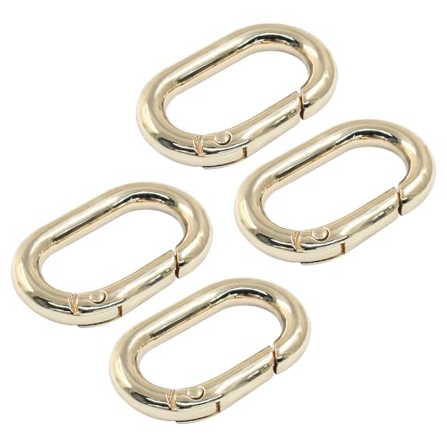 Small Oval Carabiner Clip - Metal Spring-Loaded Keychain Hook - Gold, 4 Pack