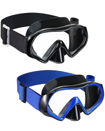 Aegend 2-Pack Adult Diving Mask with Anti-Fog & Leak-Proof Seal, Blue & Black