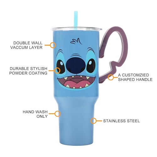 Disney Stitch 40 Oz Stainless Steel Tumbler with Sculpted Ears Handle - Blue, Bioworld