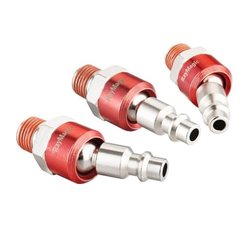 RayMagic Industrial-Grade 1/4" Swivel Air Plug, 2-Pack 360¡Æ Swivel Steel Red Electrophoresis Plug, 1/4-Inch NPT Male Pre-Coated 18-Threads, Air Hose Fittings(Red)