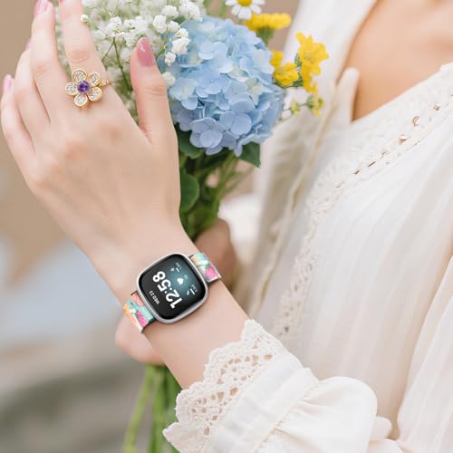 Odbeai Daisy Color Stretchy Bands for Fitbit Versa 3/4 & Sense 2 - Stylish Watch Strap