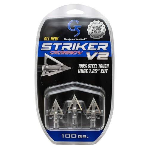 G5 Outdoors G5 Striker V2 Fixed 3-Blade Broadhead 100-Grain, 1.25" Cut, Steel Ferrule