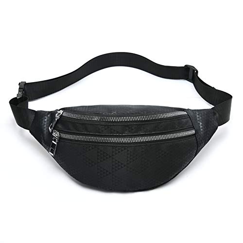 Water-Resistant Waist Bag - 3 Pocket Fanny Pack with Adjustable Belt - Black