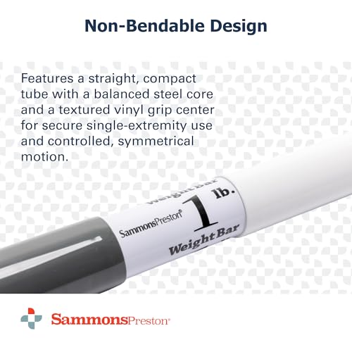 Sammons Preston 1 lb White Rehab Weight Bar – Non-Bendable PVC Tube, Textured Grip