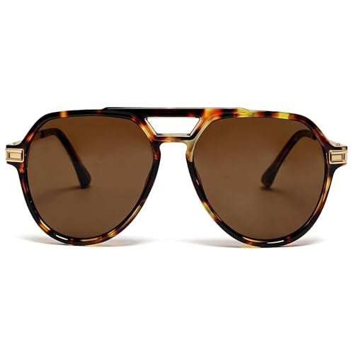 Aviator Sunglasses for Men & Women - UV400 Retro Shades - Tortoise Brown