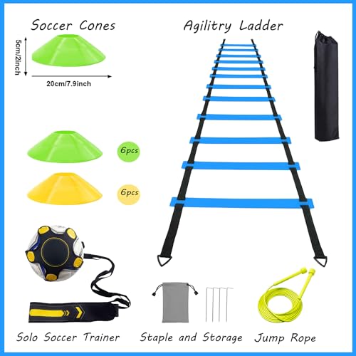 Soccer Agility Training Equipment Set - Large 20Ft Ladder & 12 Cones