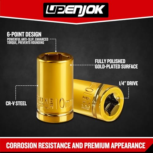 2-Pack 1/4" Drive 10mm Shallow Socket Set - Gold Plated CR-V Steel, 6-Point Design, Anti-Corrosion, for Automotive & DIY