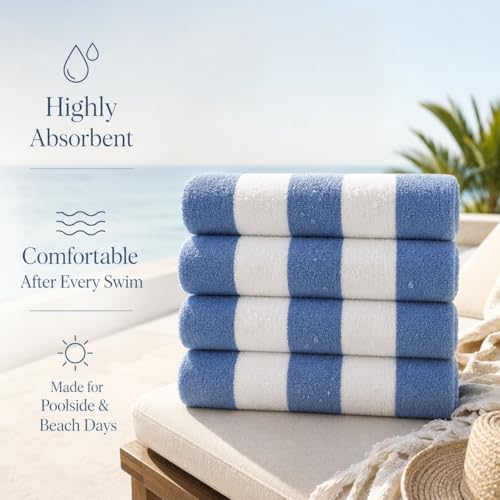 Oversized Cotton Turkish Beach Towel - Cabana Fountain Blue, 4 Pack
