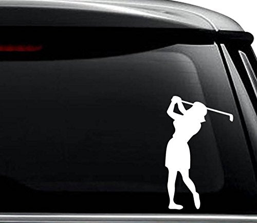 Women Golfer Decal Sticker - 6 Inch Gloss White for Laptop, Car, Wall