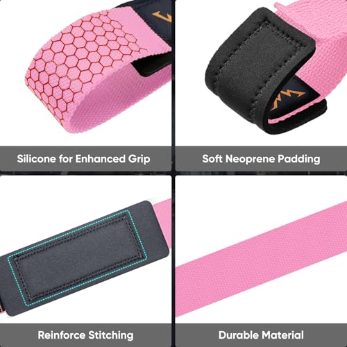 Weight Lifting Straps with Silicone Grip - Padded Wrist Support - Pink
