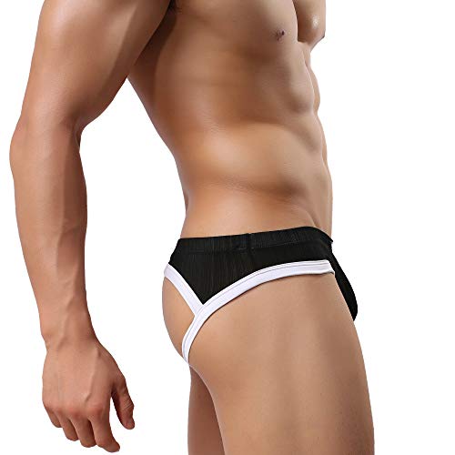 Athletic Jockstrap for Men - Stretchy Supportive Thong Underwear - Medium/Black