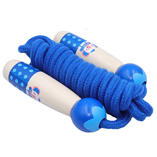 Adjustable Cotton Jump Rope for Kids - Wooden Handle - Blue