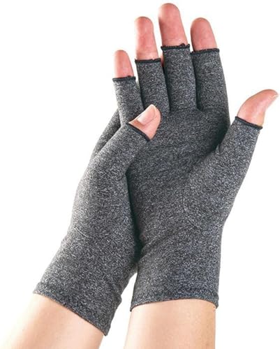 Compression Arthritis Gloves - Fingerless Design, Medium Gray