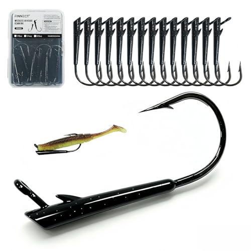 FINNECT Assorted 15-Pack Ozark Rig Weedless Jig Heads 3/0-5/0 Saltwater Freshwater Fishing Hooks