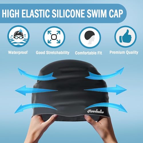 Silicone Swimming Cap for Long Hair - Black - 1PCS