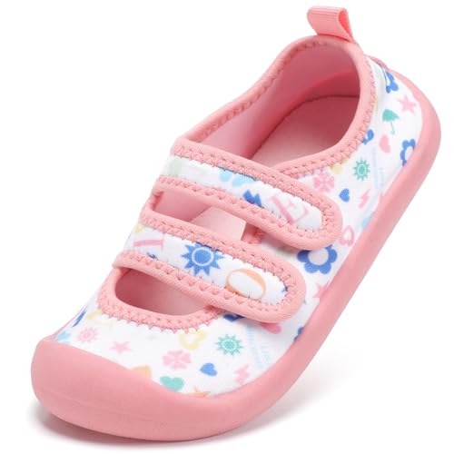 Toddler Water Shoes Boys Girls Summer Beach Aqua Socks Pink White 8 Pairs - Non Slip, Quick Dry