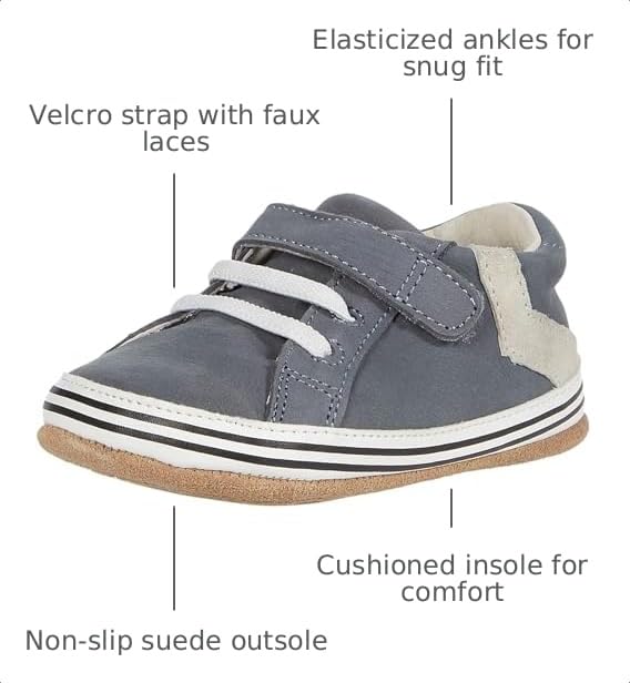 Robeez Baby Boys Grey Leather Toddler Sneakers 18-24 Months First Kicks