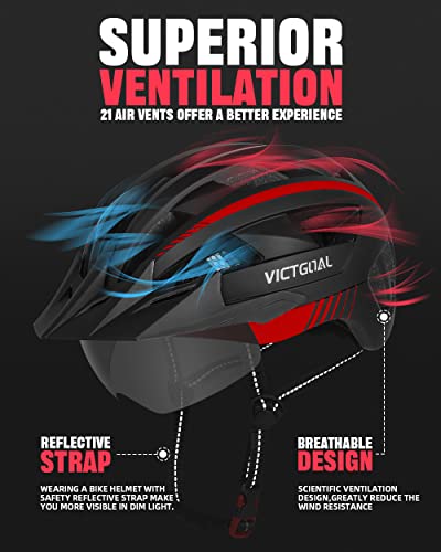 Bike Helmet for Adults with LED Light - Size L (57-61cm) - Black Red
