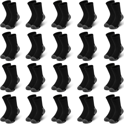 LITERRA 20 Pairs Kids Crew Socks 4-12 Black White Gray Bulk Pack 7-10 Years