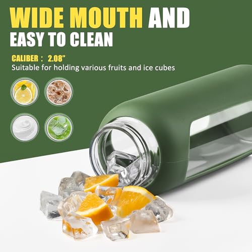 Kodrine Olive 24oz Glass Water Bottle with 2 Lids - Sip & Handle Lids