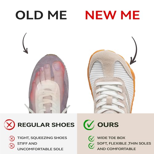 Barefoot Shoes Women Casual Sneakers Wide Toe Box Zero Drop - White & Beige, 8 Women / 6.5 Men