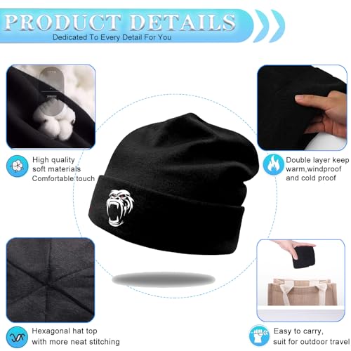 Black Knit Beanie Hat - Winter Warm Knitted Cap for Men & Women - Chimpanzee Roars