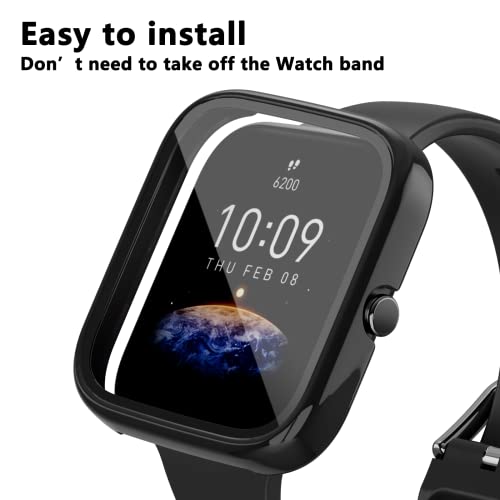 Amazfit Bip 3/Bip 3 Pro Screen Protector Case - Black, 2-Pack