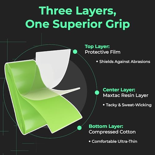 ADV MaxTac Tennis Overgrip, Tacky Moisture-Wicking Grip (Volt, 3-Pack)
