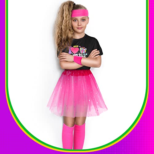 Kids Neon Leg Warmers with Headband and Wristbands - Pink & Rose Red