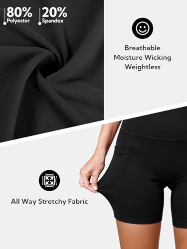 High Waisted Biker Shorts for Women with Pockets - Small Black