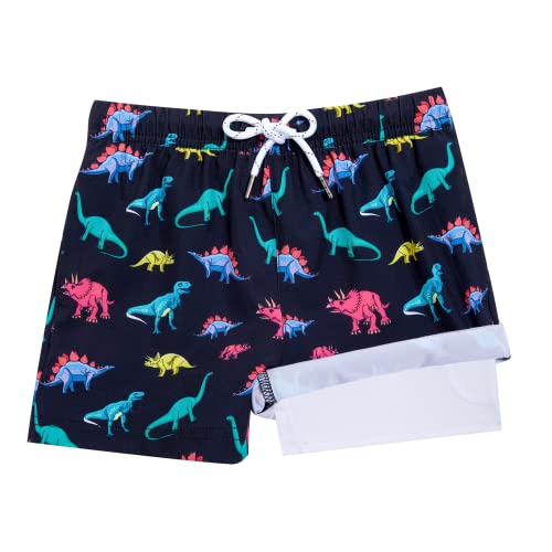 Boys Swim Trunks - Black Dinosaur Compression Boxer Briefs, Anti-Chafe