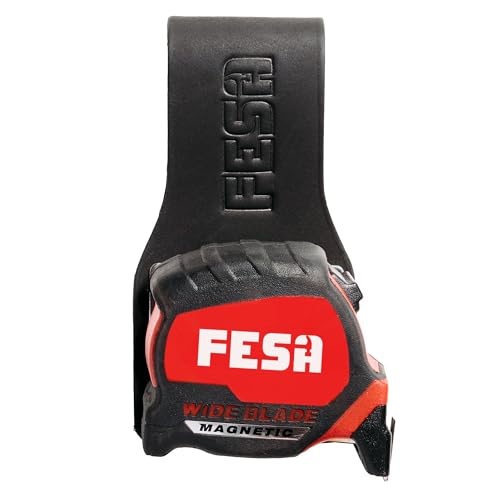 Black Leather Tape Measure Holder for Belt - Heavy Duty Tool Pouch with Steel Clip & Rivets