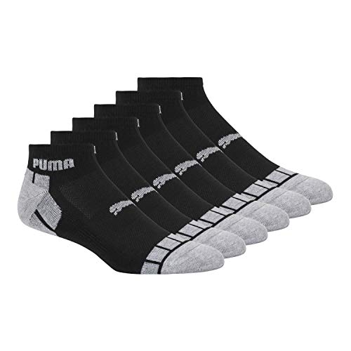PUMA Men's Quarter Crew Socks 6 Pack Black/Grey Size 10-13
