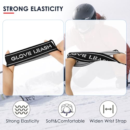 Anti-Lost Ski Glove Safety Strap - Men's Size 8-11 - Black