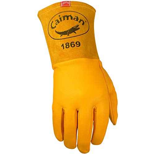 Caiman Premium Top Grain Goatskin MIG Welding Gloves, DuPont Kevlar Stitching, Unlined, 4-inch Gauntlet Cuff, Gold, Large (1869-5)