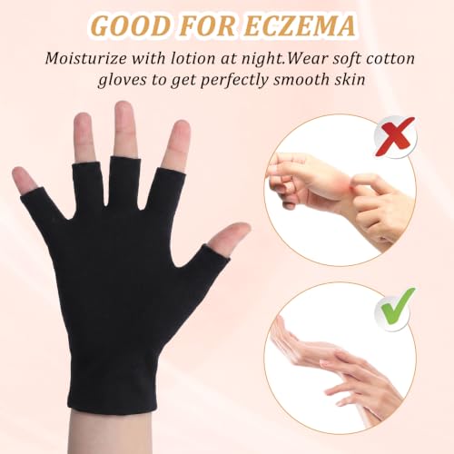 Cotton Gloves for Women - Fingerless Black Open Fingertips - 5 Pairs